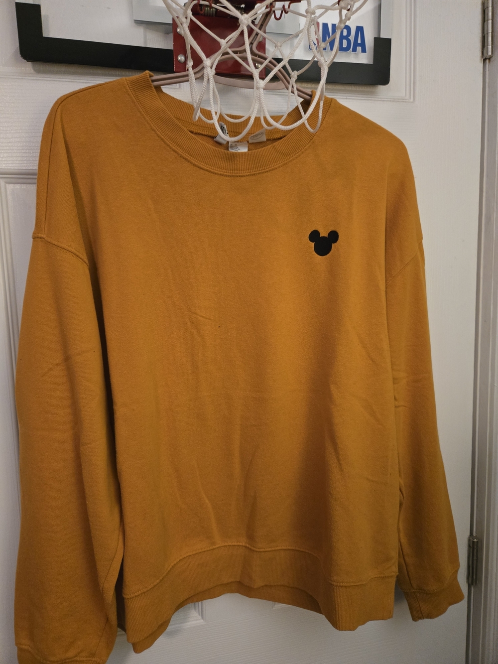 H&M Mustard Yellow Crewneck Sweater with Black Mickey Accent